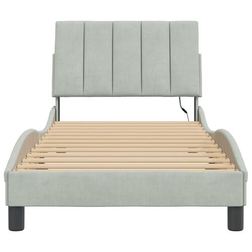 Sengeramme med LED-lys 90x190 cm velour lysegrå