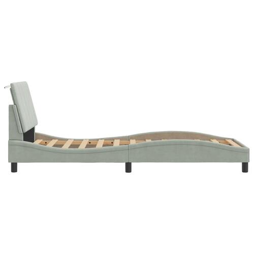 Sengeramme med LED-lys 90x190 cm velour lysegrå