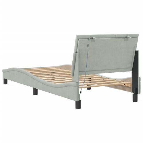 Sengeramme med LED-lys 90x190 cm velour lysegrå