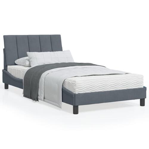 Sengeramme med LED-lys 100x200 cm velour mørkegrå