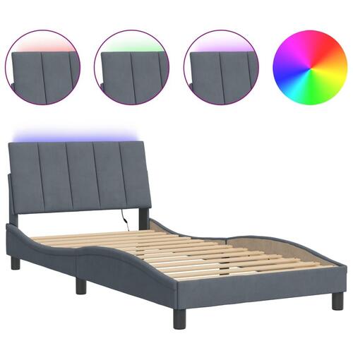 Sengeramme med LED-lys 100x200 cm velour mørkegrå