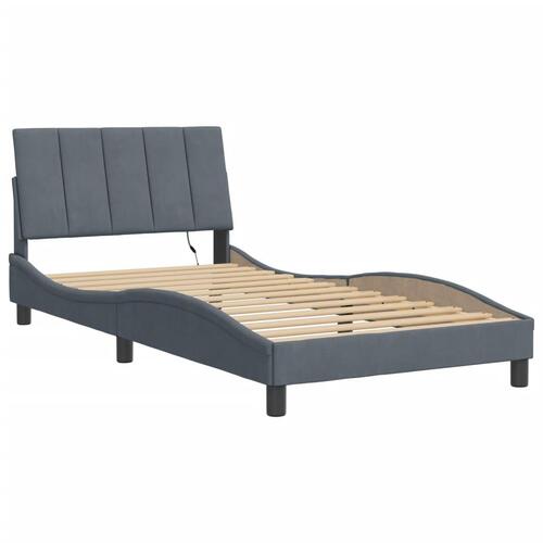Sengeramme med LED-lys 100x200 cm velour mørkegrå