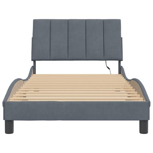 Sengeramme med LED-lys 100x200 cm velour mørkegrå