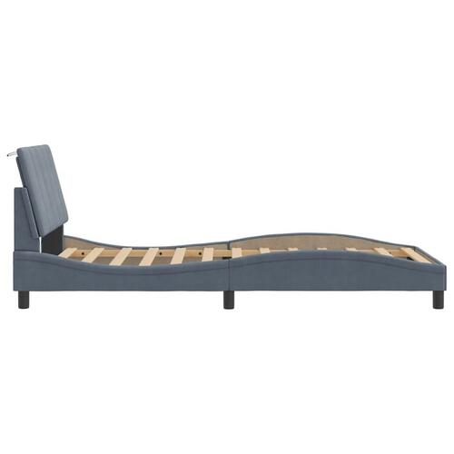 Sengeramme med LED-lys 100x200 cm velour mørkegrå