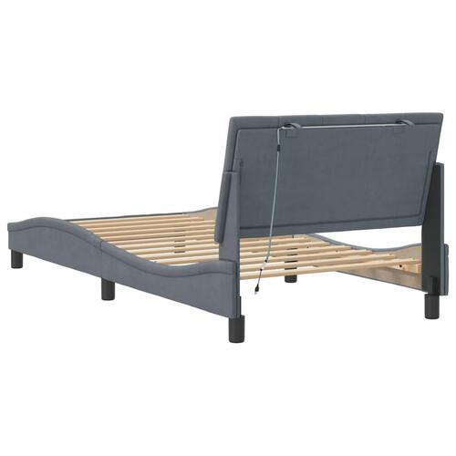 Sengeramme med LED-lys 100x200 cm velour mørkegrå