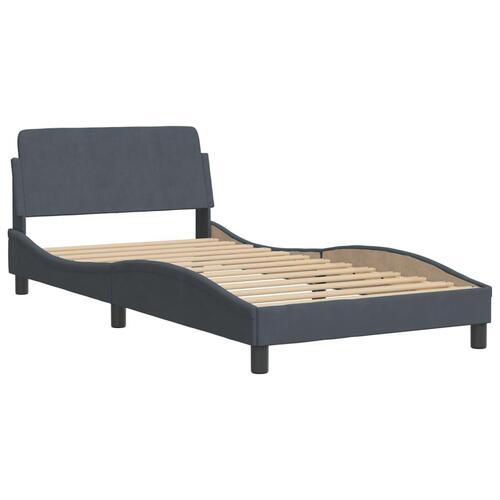 Sengeramme med LED-lys 100x200 cm velour mørkegrå