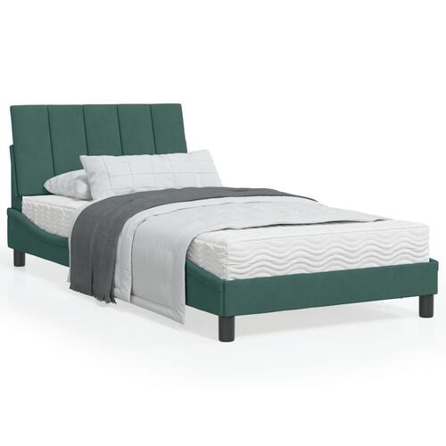 Sengeramme med LED-lys 100x200 cm velour mørkegrøn