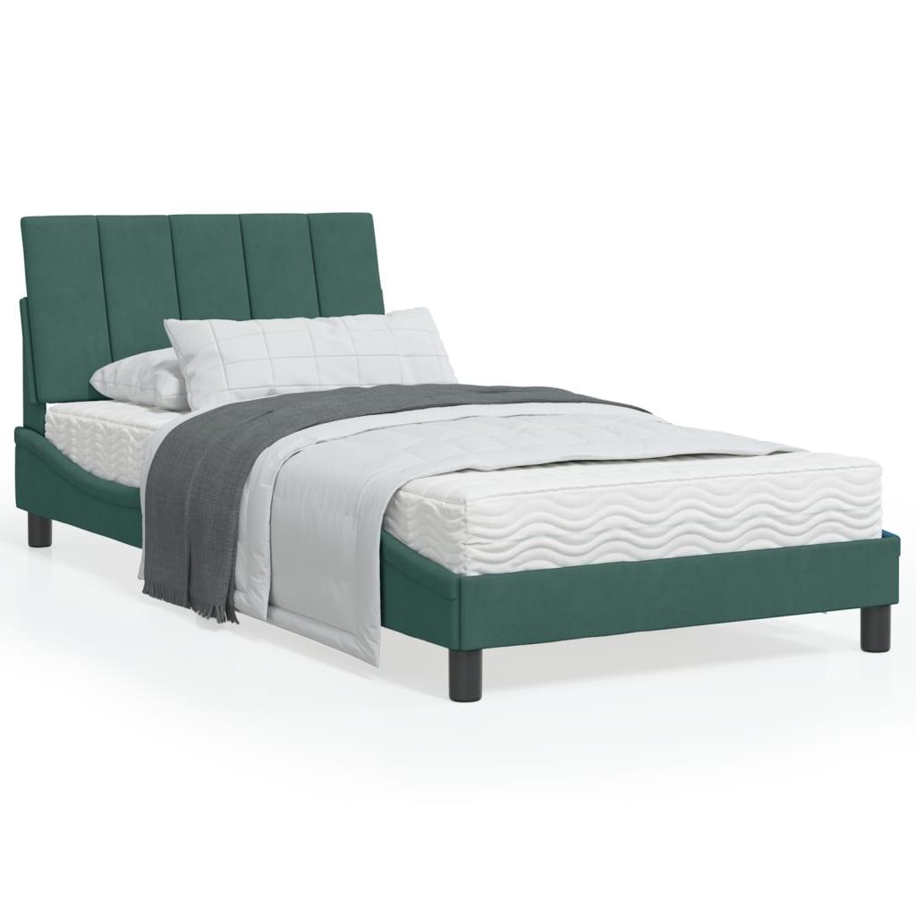 Sengeramme med LED-lys 100x200 cm velour mørkegrøn