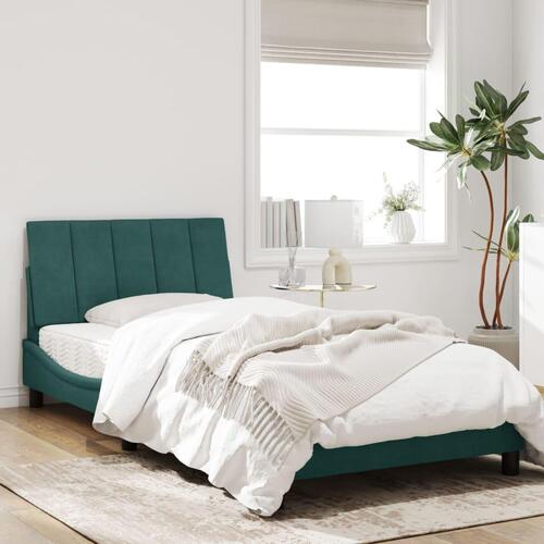 Sengeramme med LED-lys 100x200 cm velour mørkegrøn