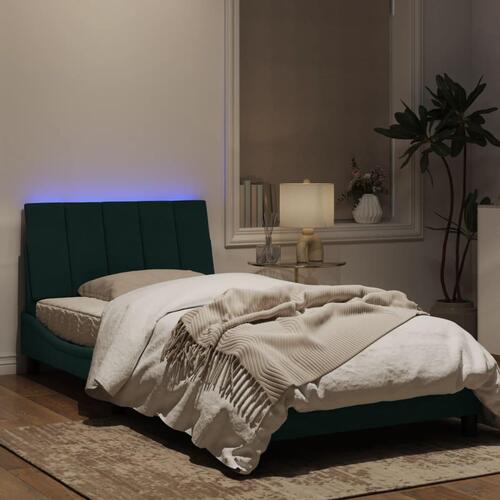 Sengeramme med LED-lys 100x200 cm velour mørkegrøn
