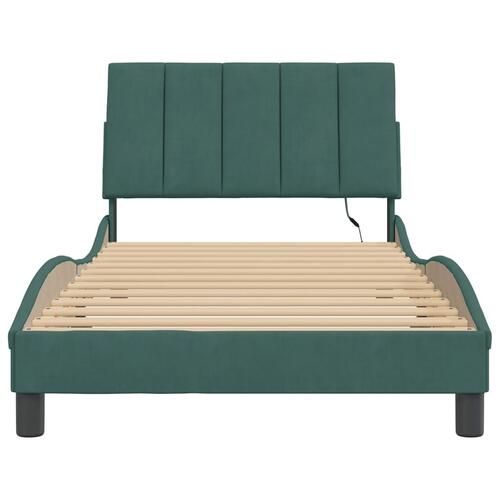 Sengeramme med LED-lys 100x200 cm velour mørkegrøn