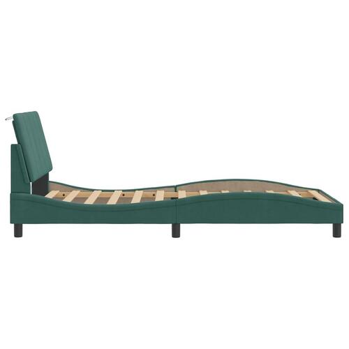 Sengeramme med LED-lys 100x200 cm velour mørkegrøn