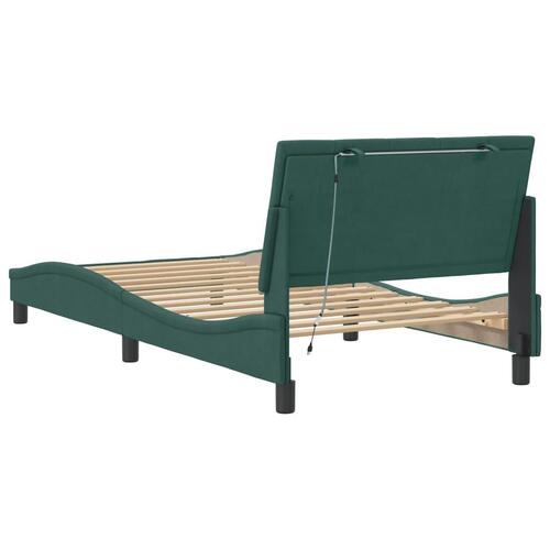 Sengeramme med LED-lys 100x200 cm velour mørkegrøn