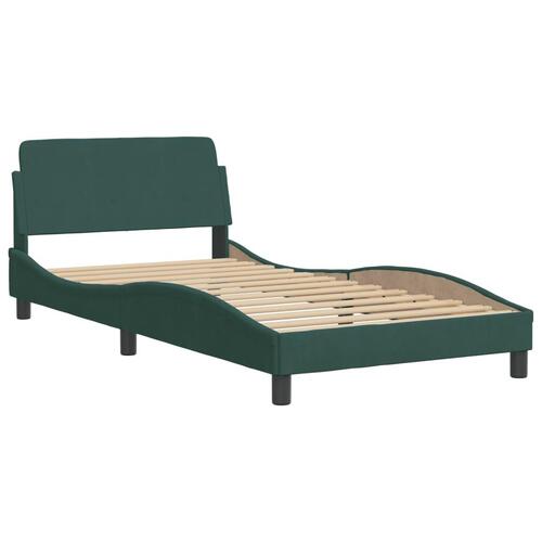 Sengeramme med LED-lys 100x200 cm velour mørkegrøn