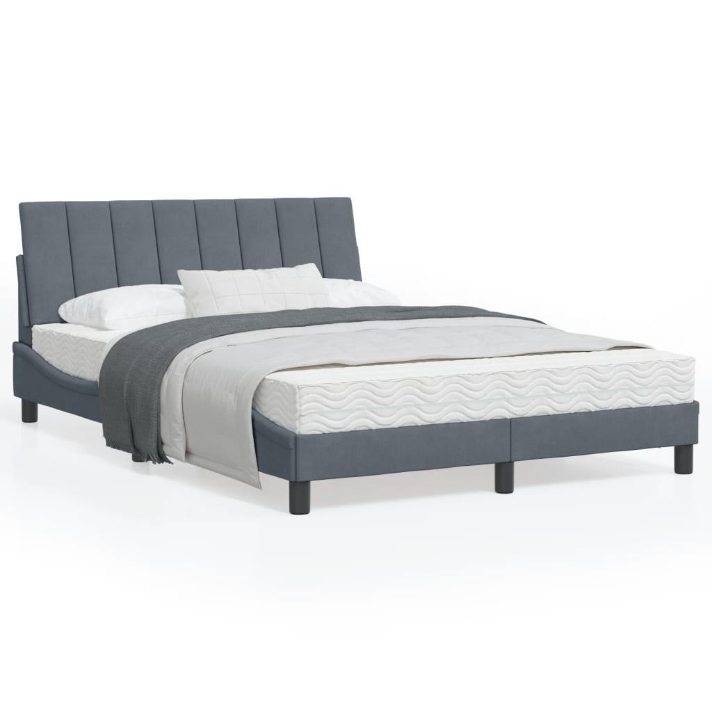 Sengeramme med LED-lys 120x200 cm velour mørkegrå