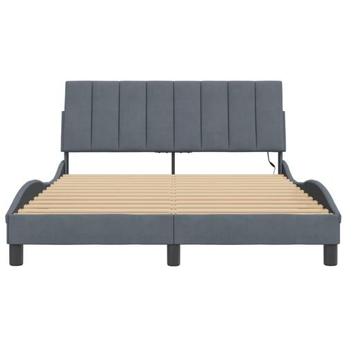Sengeramme med LED-lys 120x200 cm velour mørkegrå