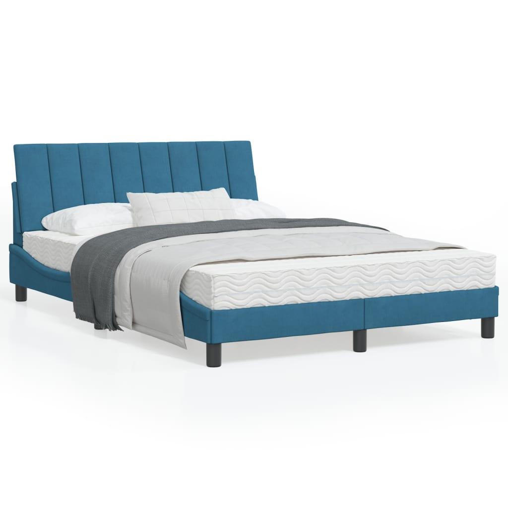 Sengeramme med LED-lys 140x200 cm velour blå
