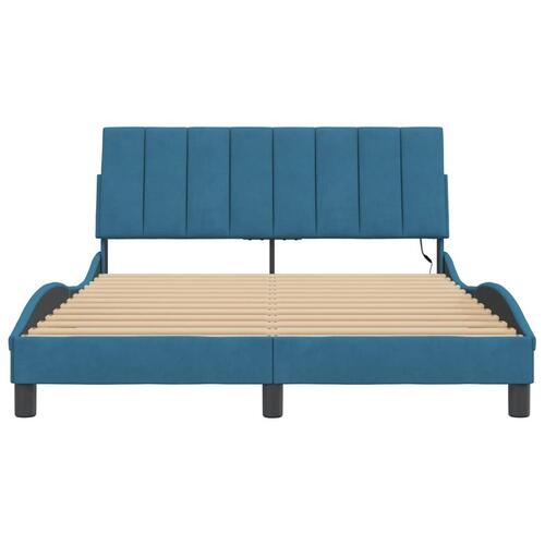 Sengeramme med LED-lys 140x200 cm velour blå
