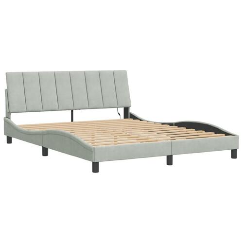 Sengeramme med LED-lys 160x200 cm velour lysegrå