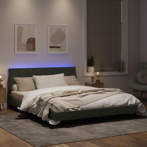 Sengeramme med LED-lys 160x200 cm velour lysegrå