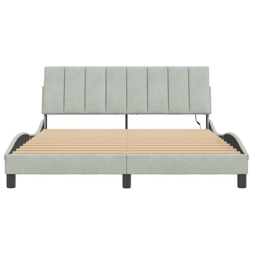Sengeramme med LED-lys 160x200 cm velour lysegrå