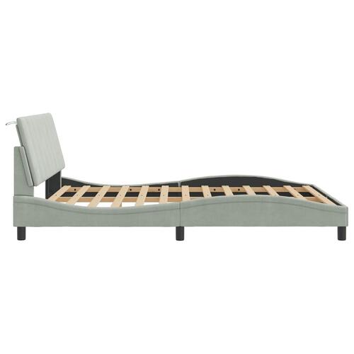 Sengeramme med LED-lys 160x200 cm velour lysegrå