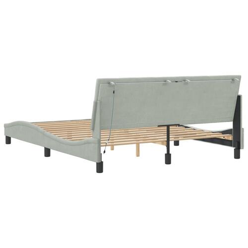 Sengeramme med LED-lys 160x200 cm velour lysegrå