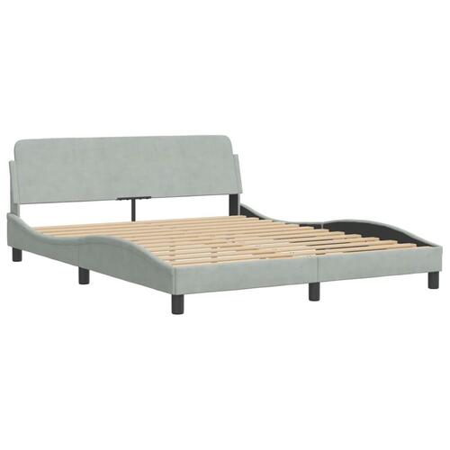 Sengeramme med LED-lys 160x200 cm velour lysegrå