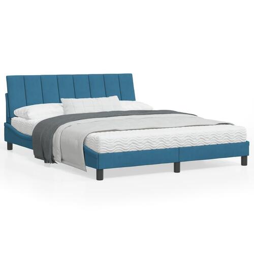 Sengeramme med LED-lys 160x200 cm velour blå