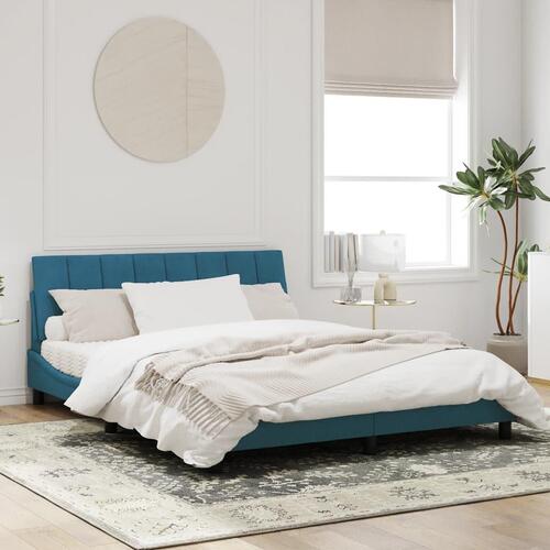 Sengeramme med LED-lys 160x200 cm velour blå