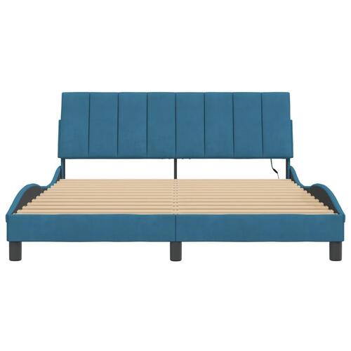 Sengeramme med LED-lys 160x200 cm velour blå