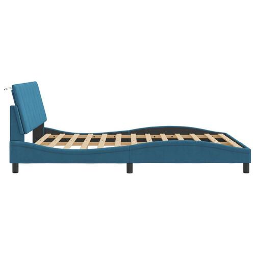 Sengeramme med LED-lys 160x200 cm velour blå
