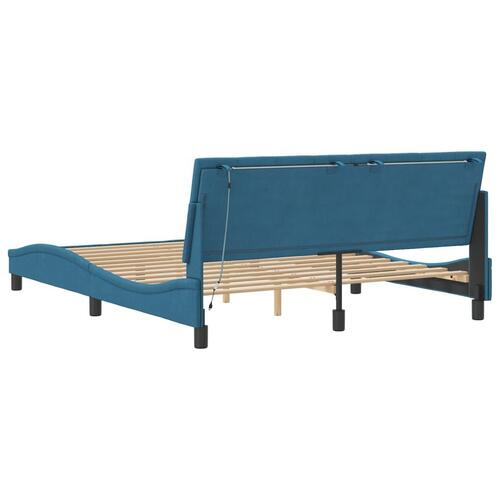 Sengeramme med LED-lys 160x200 cm velour blå