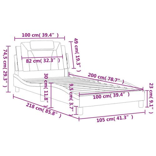 Sengeramme med sengegavl 100x200 cm kunstlæder cappuccinofarvet