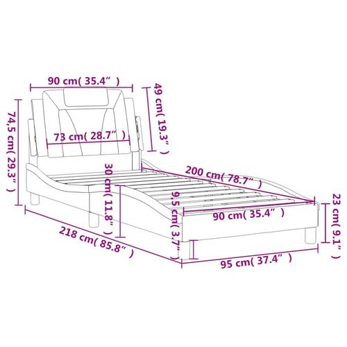 Sengeramme med sengegavl 90x200 cm kunstlæder cappuccinofarvet