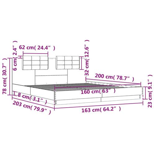 Sengeramme med sengegavl 160x200 cm konstrueret træ sort