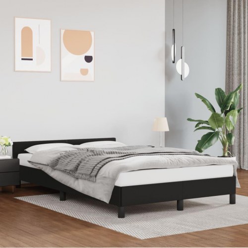 Sengeramme 120x190 cm med sengegavl i sort kunstlæder