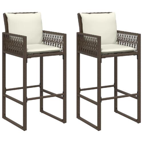 Udendørs barstole med hynder 2 stk. polyrattan brun