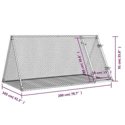 Kaninbur 200x105x91 cm galvaniseret stål sølvfarvet