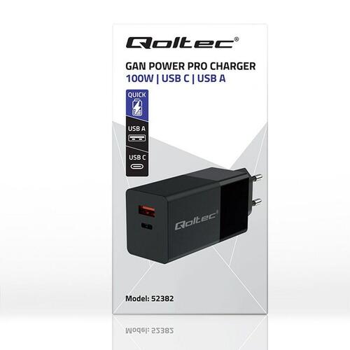 Vægoplader Qoltec 52382 Sort 100 W (1 enheder)