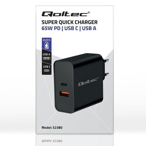 Vægoplader Qoltec 52380 Sort 65 W (1 enheder)