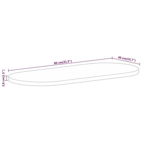 Bordplade 80x40x3,8 cm oval massivt ru mangotræ