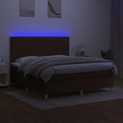 Kontinentalseng med LED-lys 180x200 cm stof mørkebrun