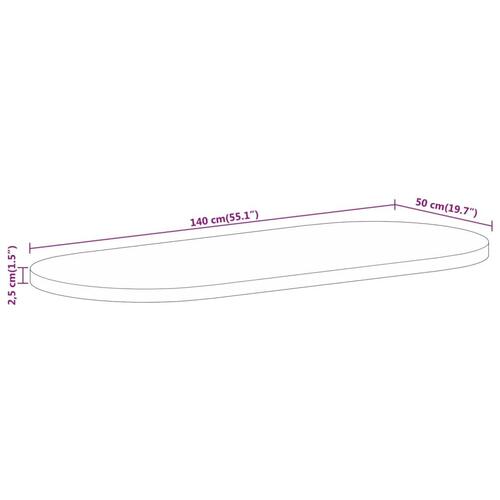 Bordplade 140x50x2,5 cm oval massivt mangotræ
