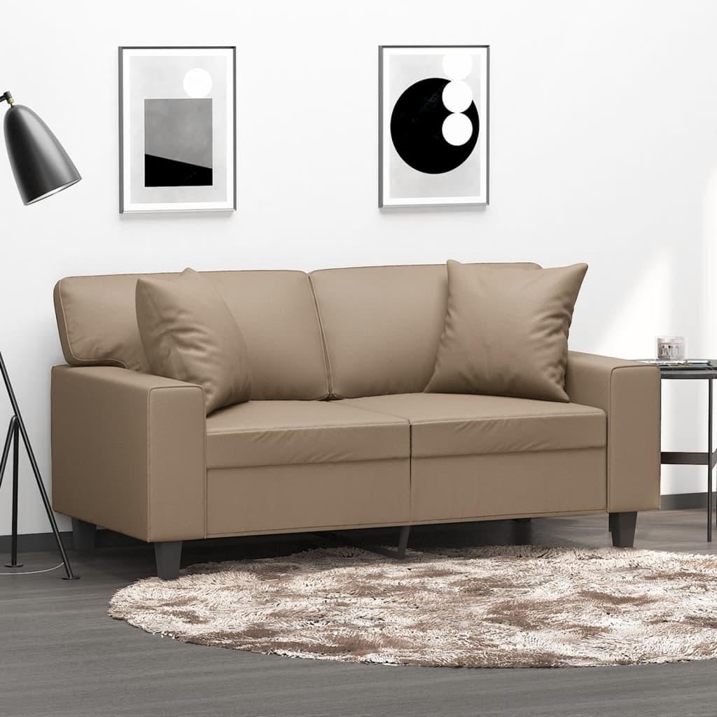 2-personers sofa med pyntepuder 120 cm kunstlæder cappuccino billede