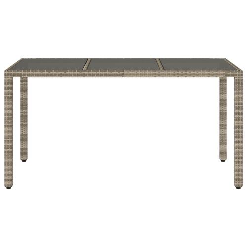 Havebord med glastop 150x90x75 cm polyrattan grå