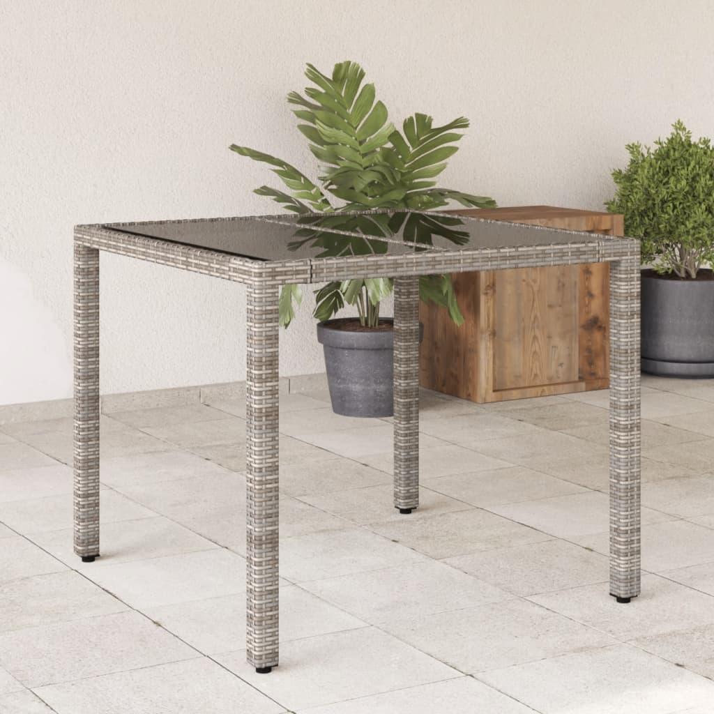 Havebord med glastop 90x90x75 cm polyrattan grå