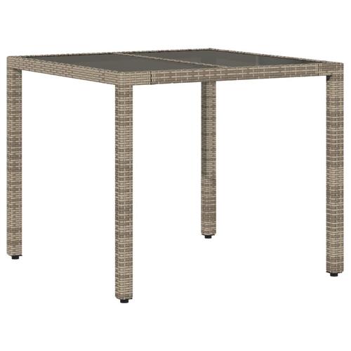 Havebord med glastop 90x90x75 cm polyrattan grå