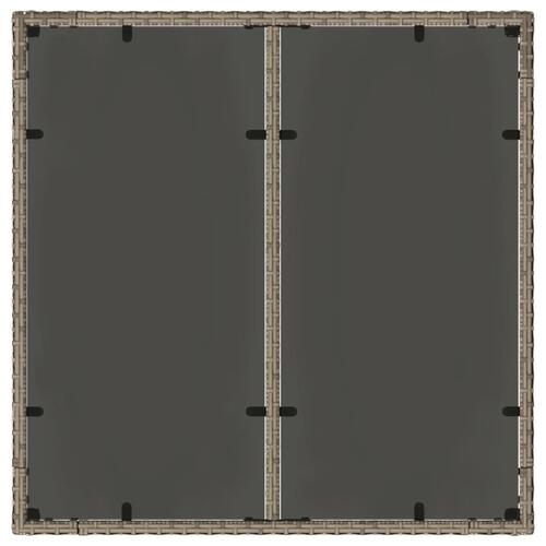 Havebord med glastop 90x90x75 cm polyrattan grå