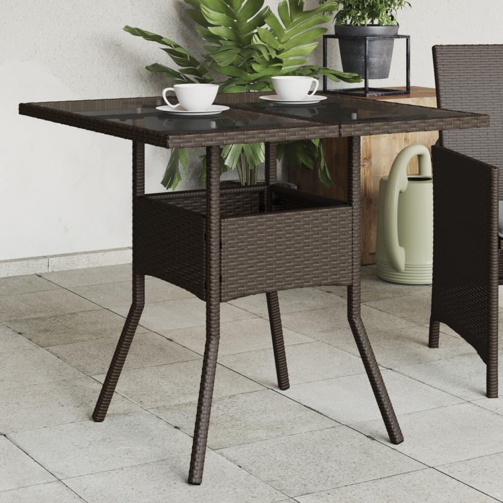 Havebord med glastop 80x80x75 cm polyrattan brun